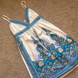Blue and white paisley spaghetti strap dress